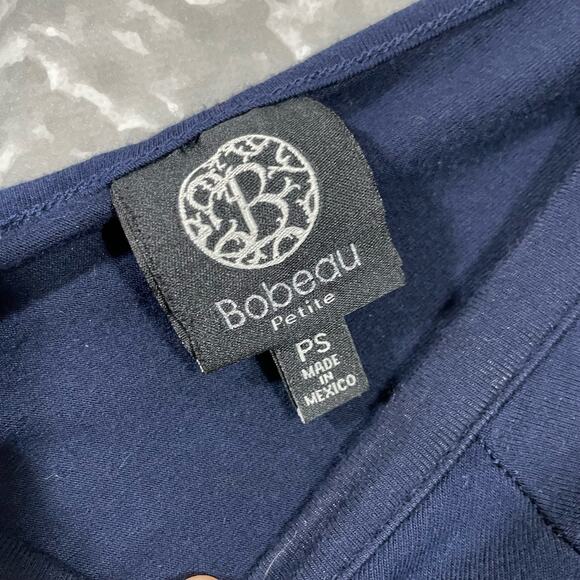 Bobeau Navy Blue Raglan Short Sleeve Tunic Length Top - Size Petite Small (PS) - Picture 3 of 6